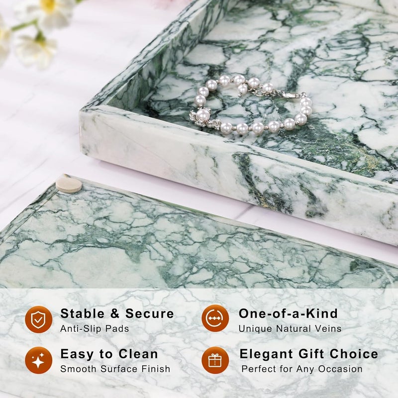 Homaura Marble Bathroom Tray for Countertop & Home Decor, Natural Decorative Marble Tray for Jewelry & Perfume Organizer, Luxury Stone Vanity Trays for Dresser, Kitchen Counter, 12" x 8", Jade Green - Image 2